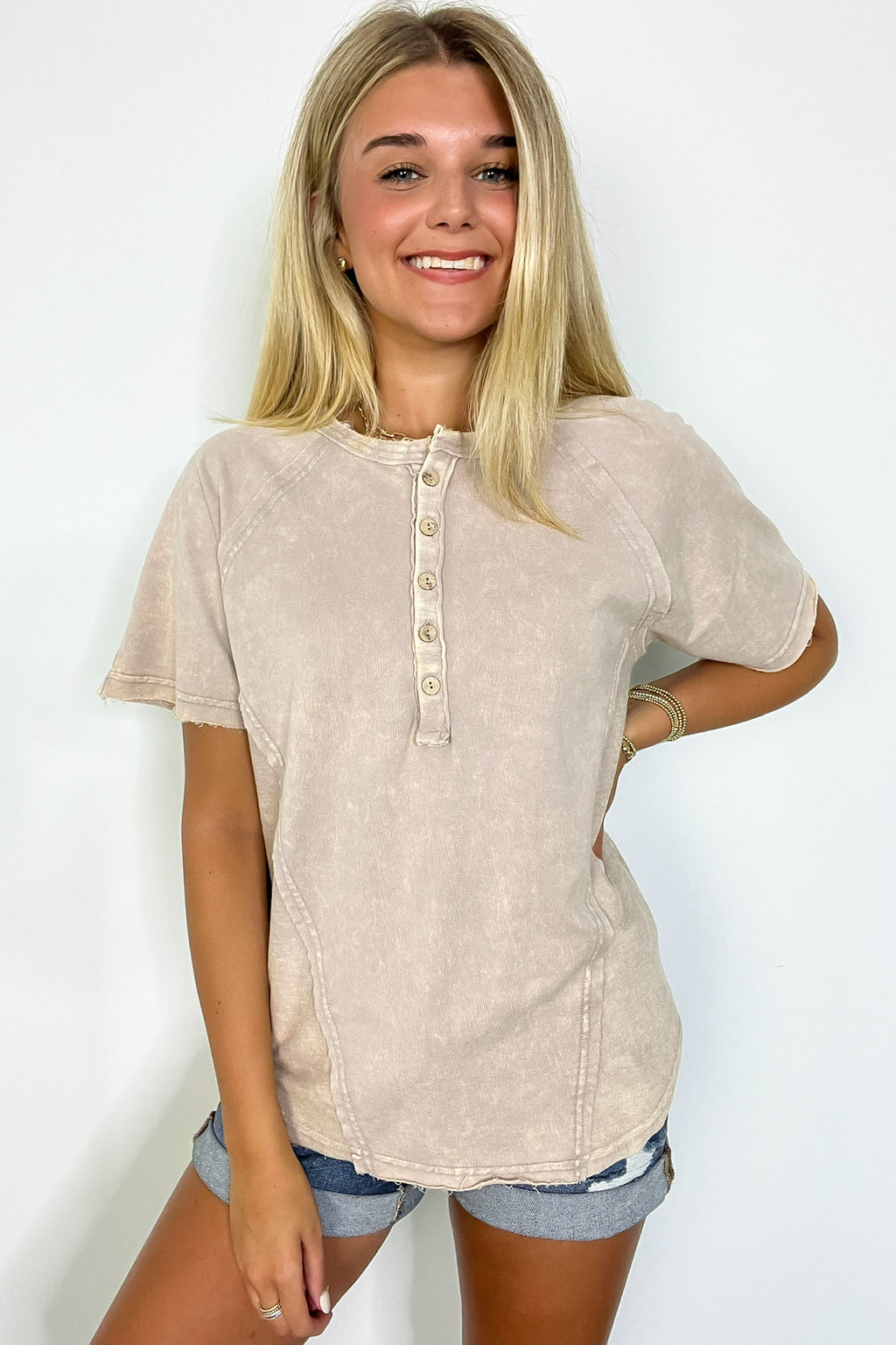 Caleb Acid Wash Raglan Button Henley Top - FINAL SALE - Madison and Mallory