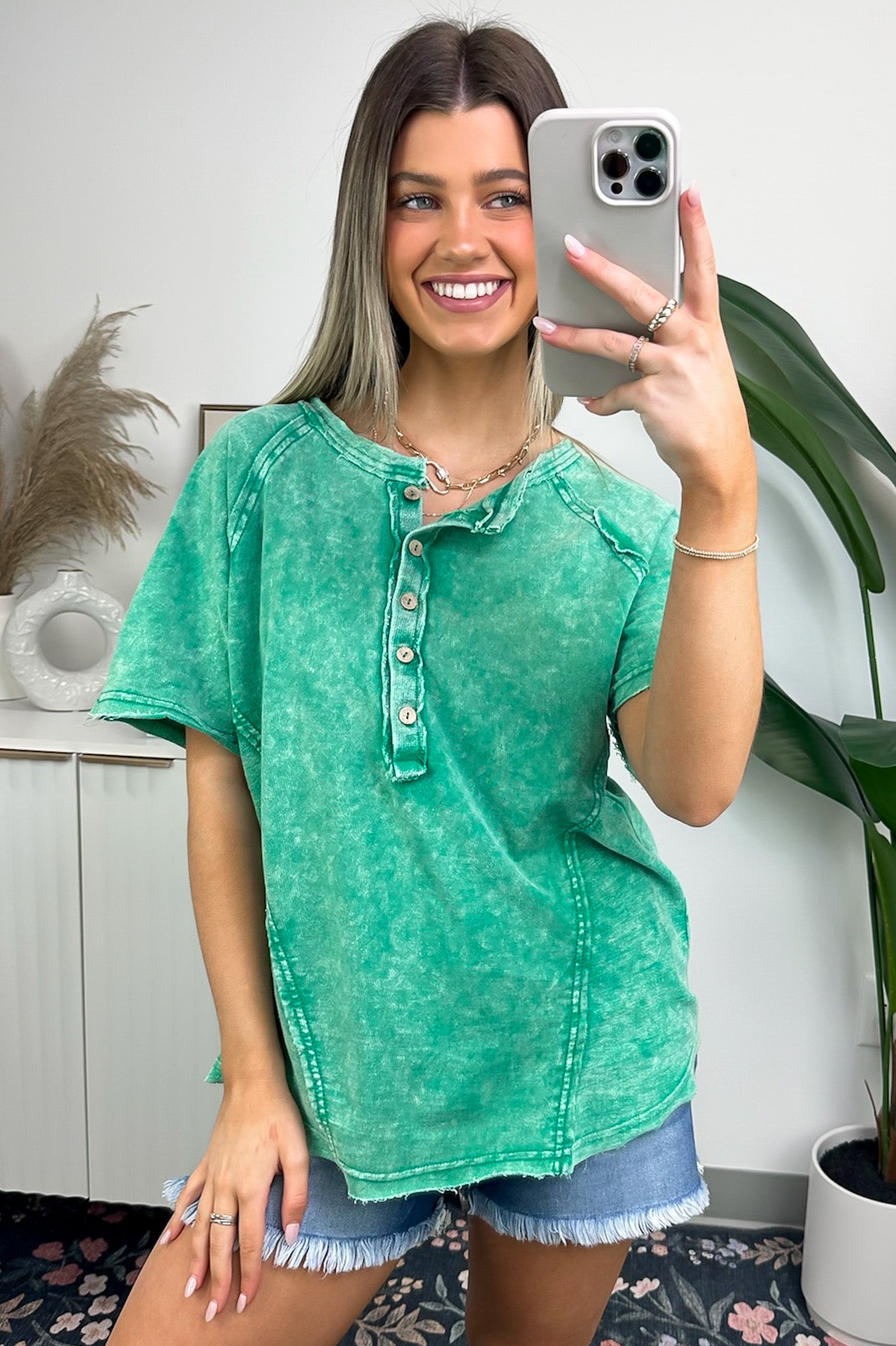 Caleb Acid Wash Raglan Button Henley Top - FINAL SALE - Madison and Mallory