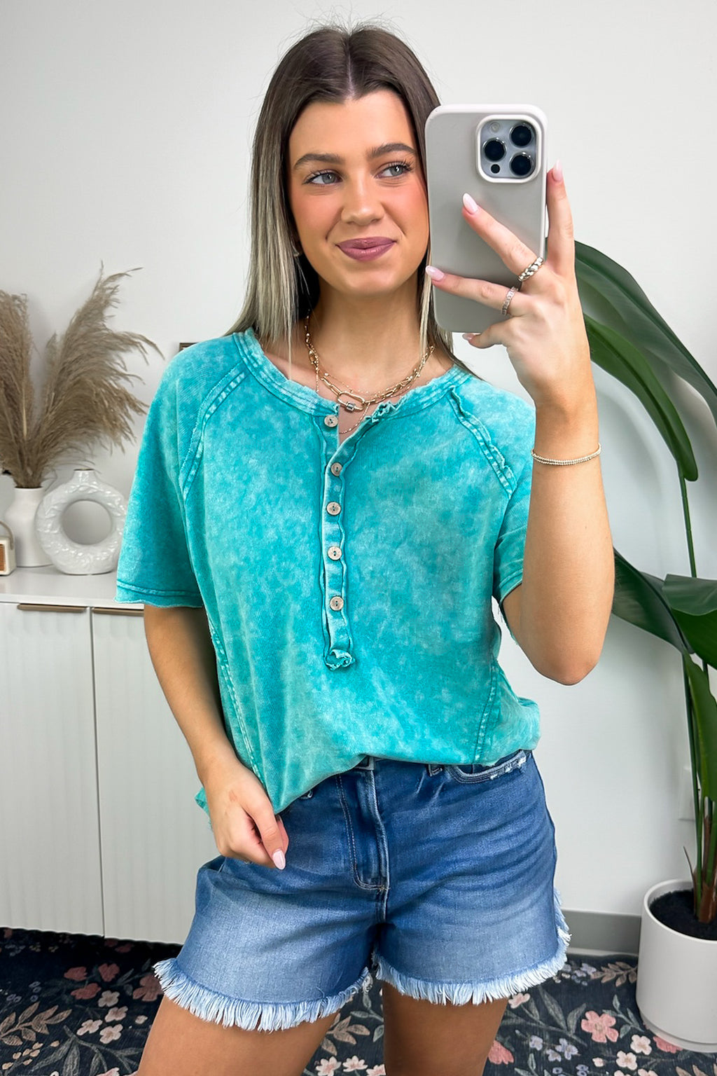 Caleb Acid Wash Raglan Button Henley Top - FINAL SALE - Madison and Mallory