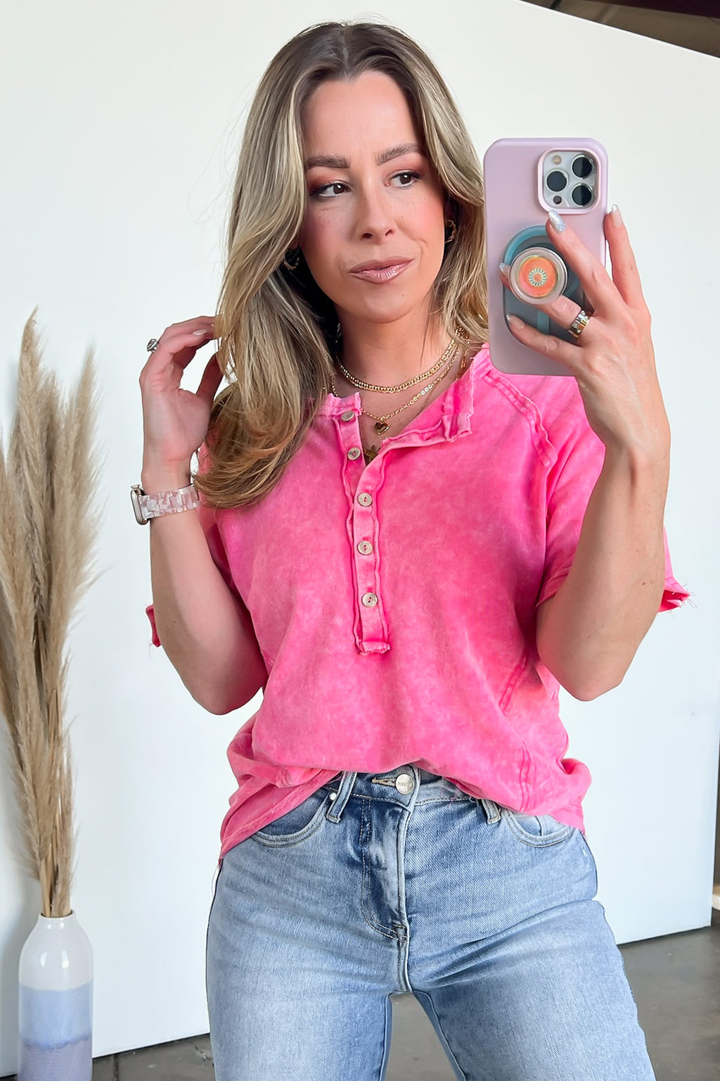  Caleb Acid Wash Raglan Button Henley Top - BACK IN STOCK - Madison and Mallory