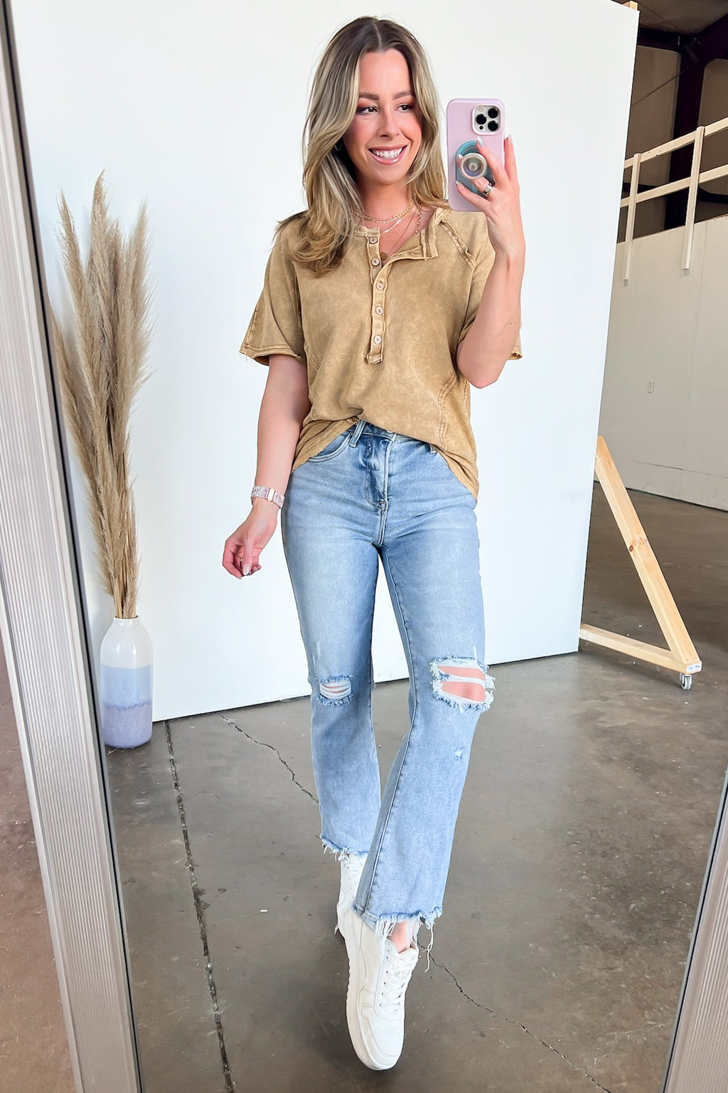 Caleb Acid Wash Raglan Button Henley Top - FINAL SALE - Madison and Mallory