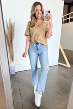 Caleb Acid Wash Raglan Button Henley Top - FINAL SALE - Madison and Mallory