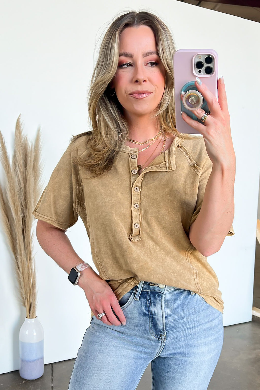 Caleb Acid Wash Raglan Button Henley Top - FINAL SALE - Madison and Mallory