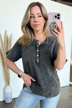  Caleb Acid Wash Raglan Button Henley Top - BACK IN STOCK - Madison and Mallory