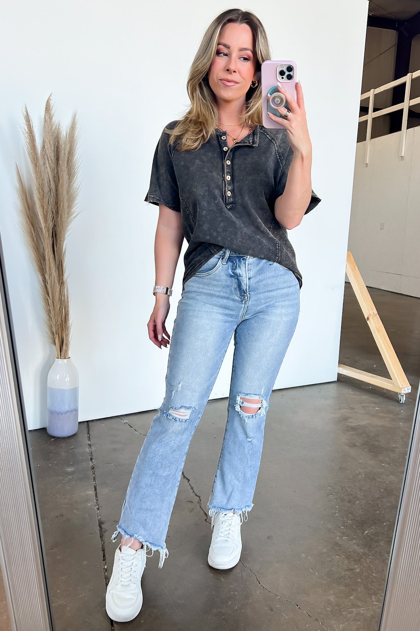Caleb Acid Wash Raglan Button Henley Top - FINAL SALE - Madison and Mallory