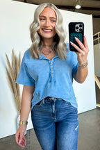  Caleb Acid Wash Raglan Button Henley Top - BACK IN STOCK - Madison and Mallory