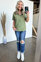 Caleb Acid Wash Raglan Button Henley Top - FINAL SALE - Madison and Mallory