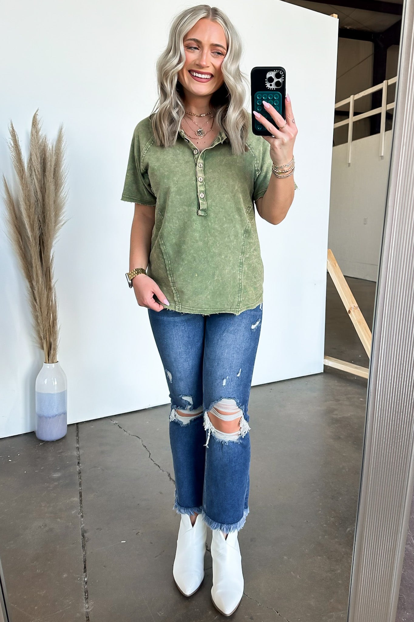 Caleb Acid Wash Raglan Button Henley Top - FINAL SALE - Madison and Mallory