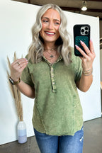 Caleb Acid Wash Raglan Button Henley Top - FINAL SALE - Madison and Mallory