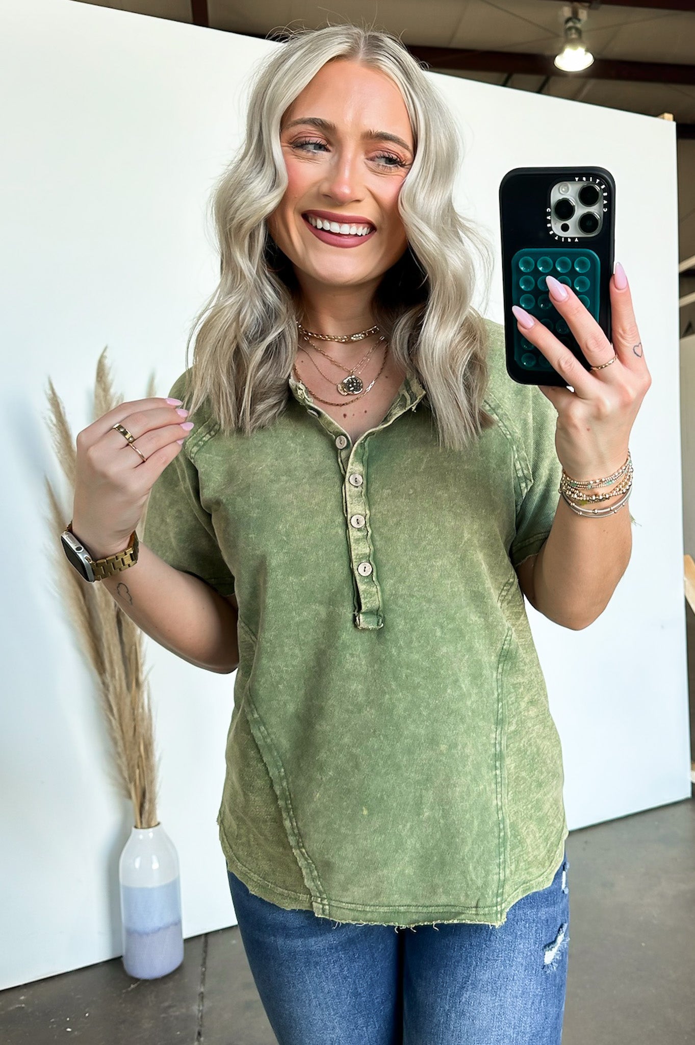 Caleb Acid Wash Raglan Button Henley Top - FINAL SALE - Madison and Mallory