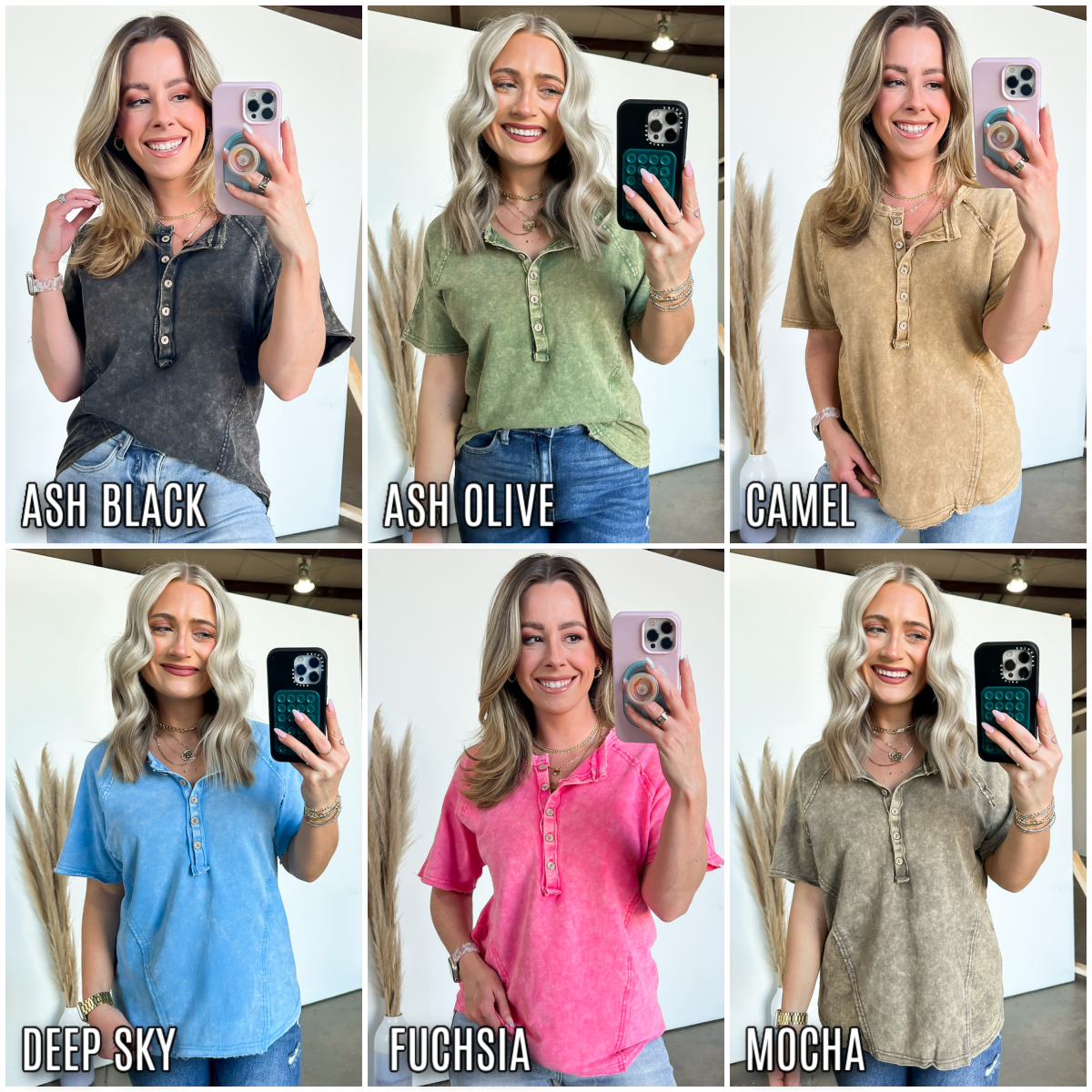  Caleb Acid Wash Raglan Button Henley Top - BACK IN STOCK - Madison and Mallory