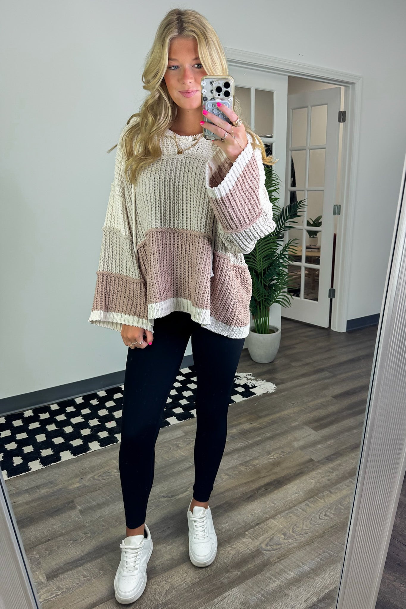  Calena Color Block Knit Hooded Sweater - BACK IN STOCK - Madison and Mallory