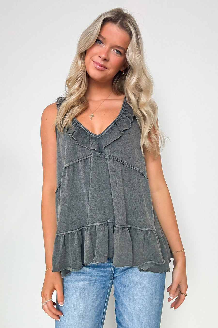 Black / S Calerah Ruffle Tiered Tank Top - Madison and Mallory