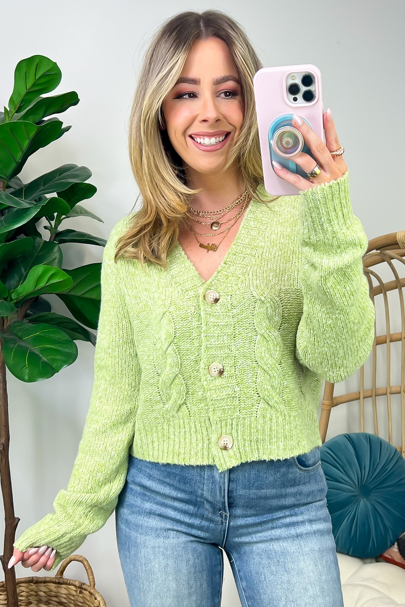 Sage / S Caliah Button Up Knit Sweater - FINAL SALE - Madison and Mallory