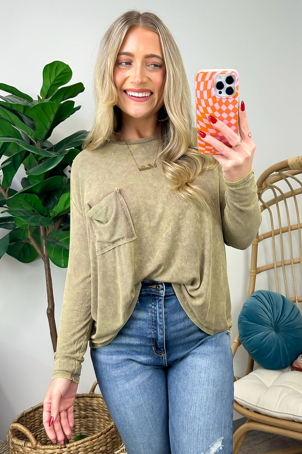Mocha / SM Caliana Washed Dolman Sleeve Pocket Top - BACK IN STOCK - Madison and Mallory