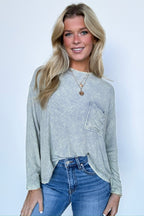 Sleet / SM Caliana Washed Dolman Sleeve Pocket Top - BACK IN STOCK - Madison and Mallory