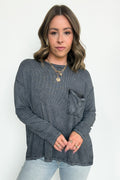 Ash Black / SM Caliana Washed Dolman Sleeve Pocket Top - Madison and Mallory