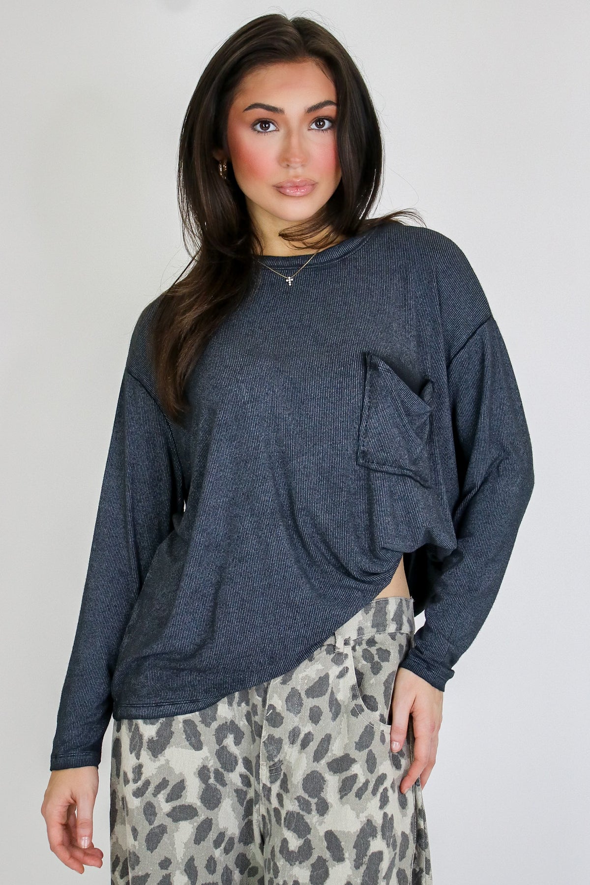 Caliana Washed Dolman Sleeve Pocket Top