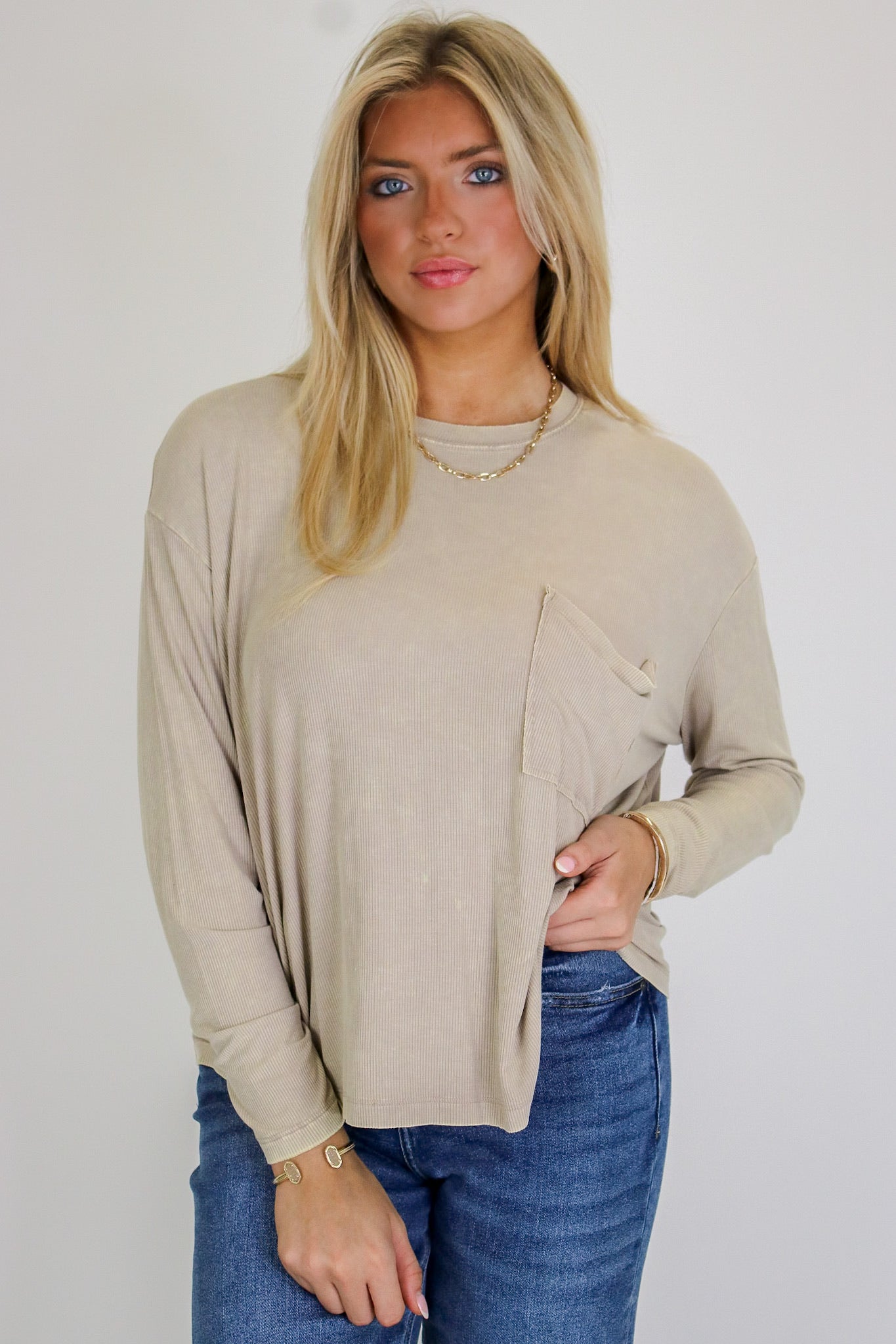 Caliana Washed Dolman Sleeve Pocket Top