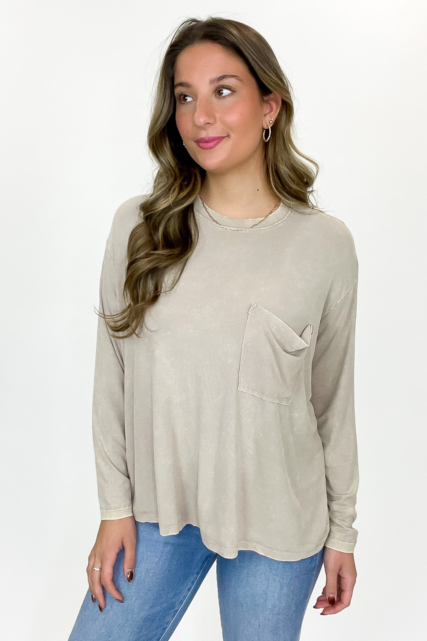 Ash Mocha / SM Caliana Washed Dolman Sleeve Pocket Top - BACK IN STOCK - Madison and Mallory