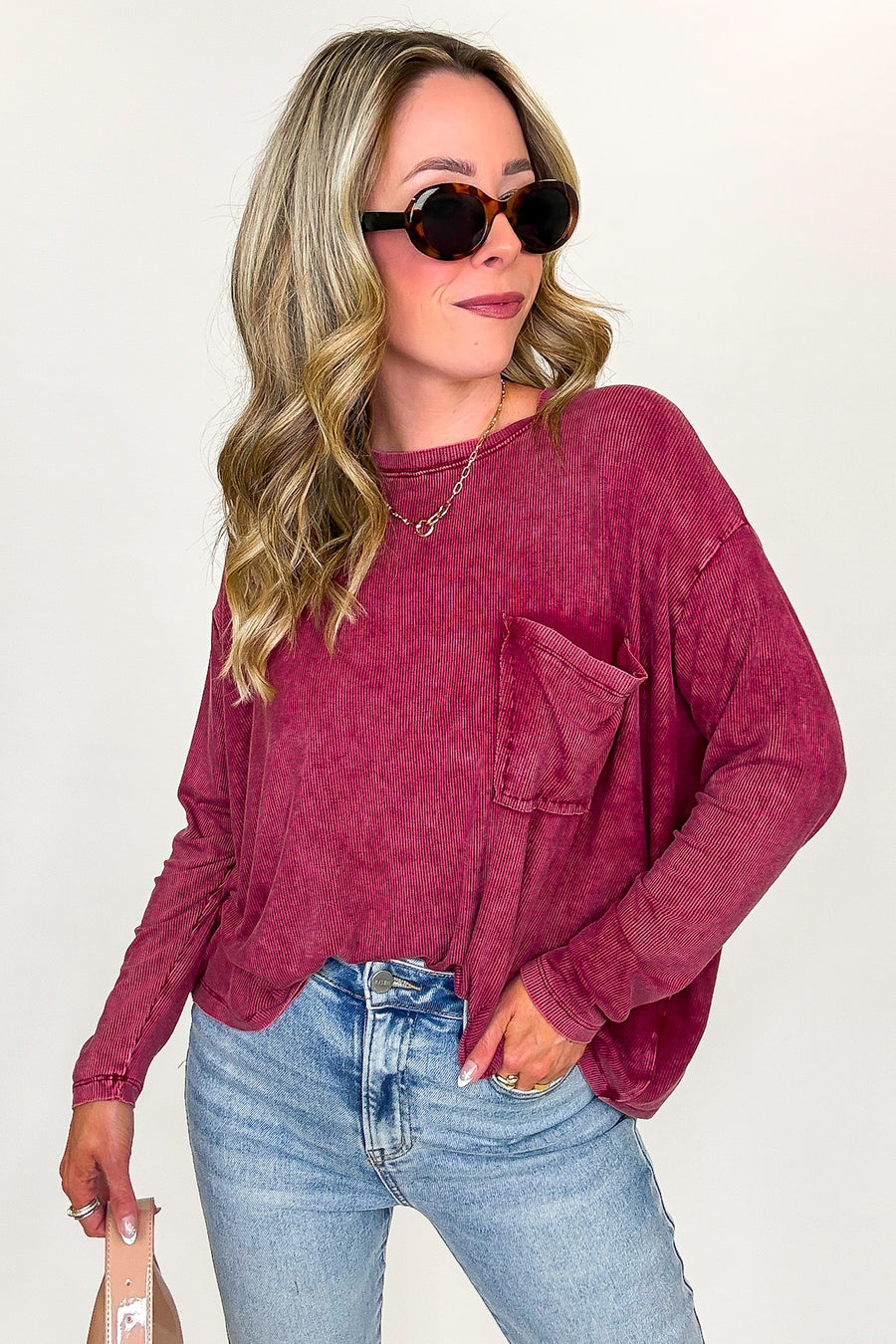 Caliana Washed Dolman Sleeve Pocket Top - BACK IN STOCK