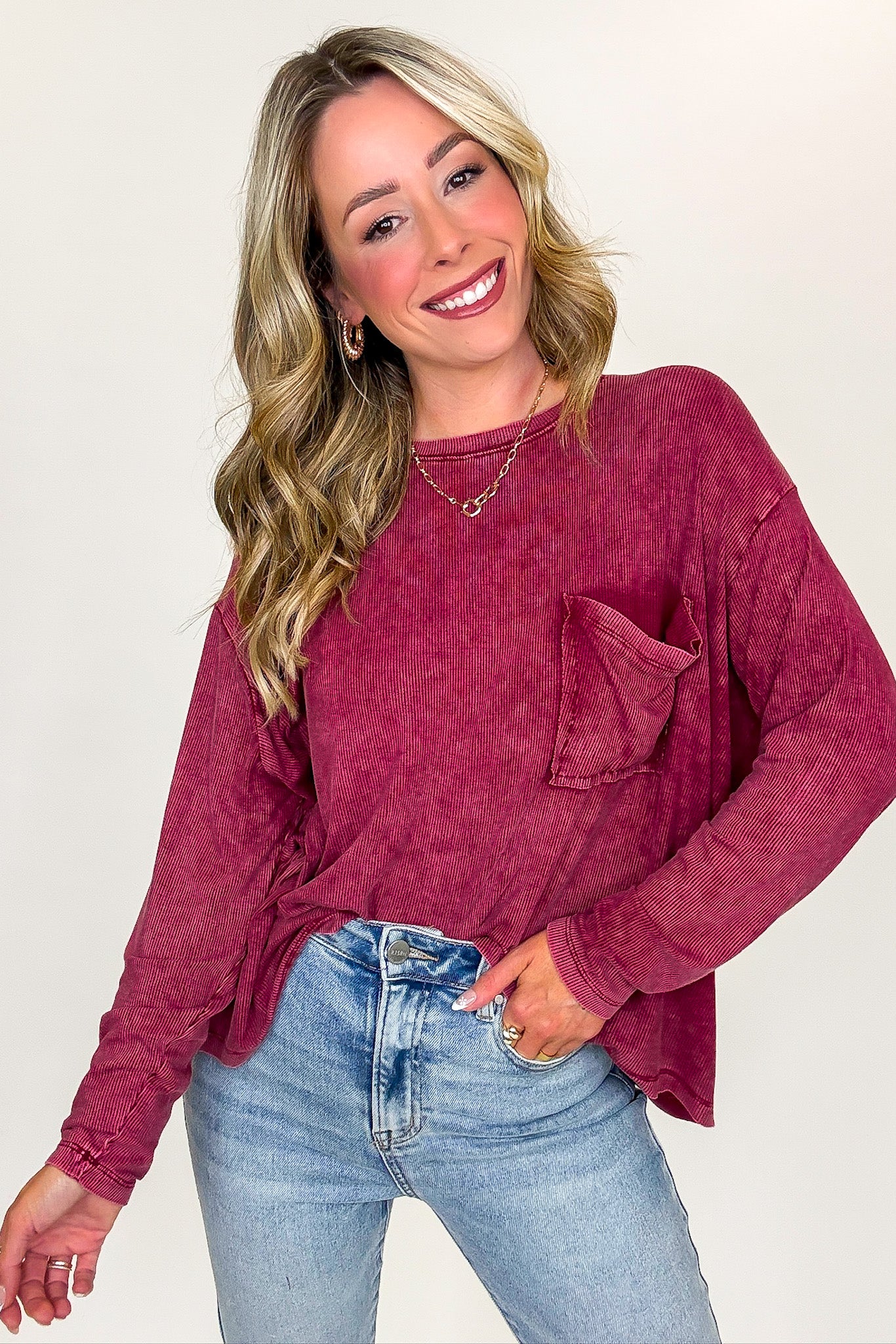 Caliana Washed Dolman Sleeve Pocket Top - BACK IN STOCK