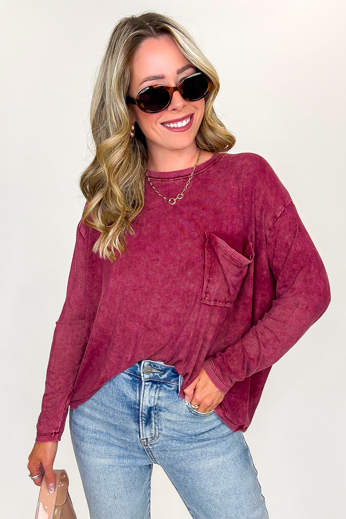 Caliana Washed Dolman Sleeve Pocket Top - BACK IN STOCK