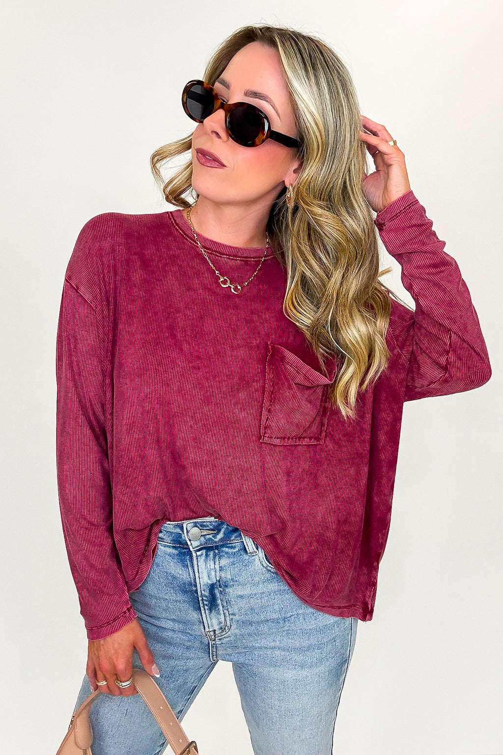 Cabernet / SM Caliana Washed Dolman Sleeve Pocket Top - Madison and Mallory