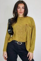 Camel / SM Caliana Washed Dolman Sleeve Pocket Top - Madison and Mallory