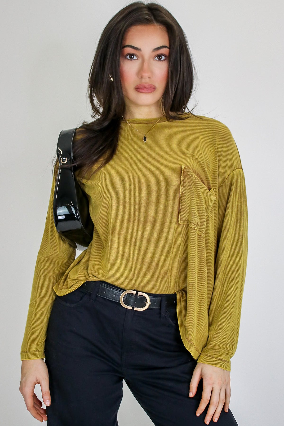 Camel / SM Caliana Washed Dolman Sleeve Pocket Top - Madison and Mallory
