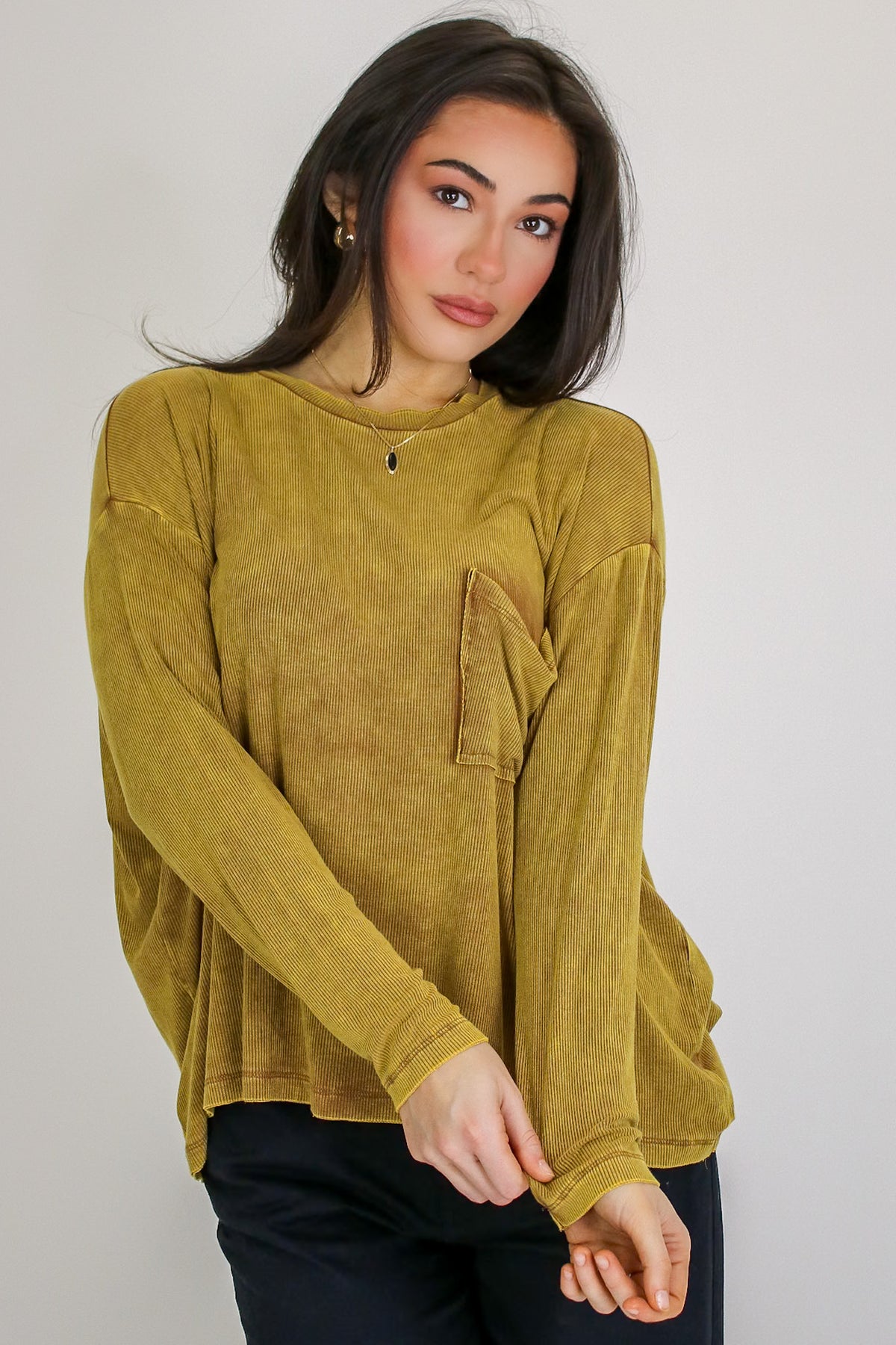 Caliana Washed Dolman Sleeve Pocket Top - Madison and Mallory