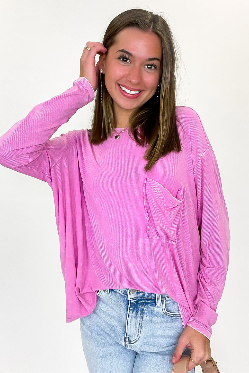 Caliana Washed Dolman Sleeve Pocket Top - BACK IN STOCK