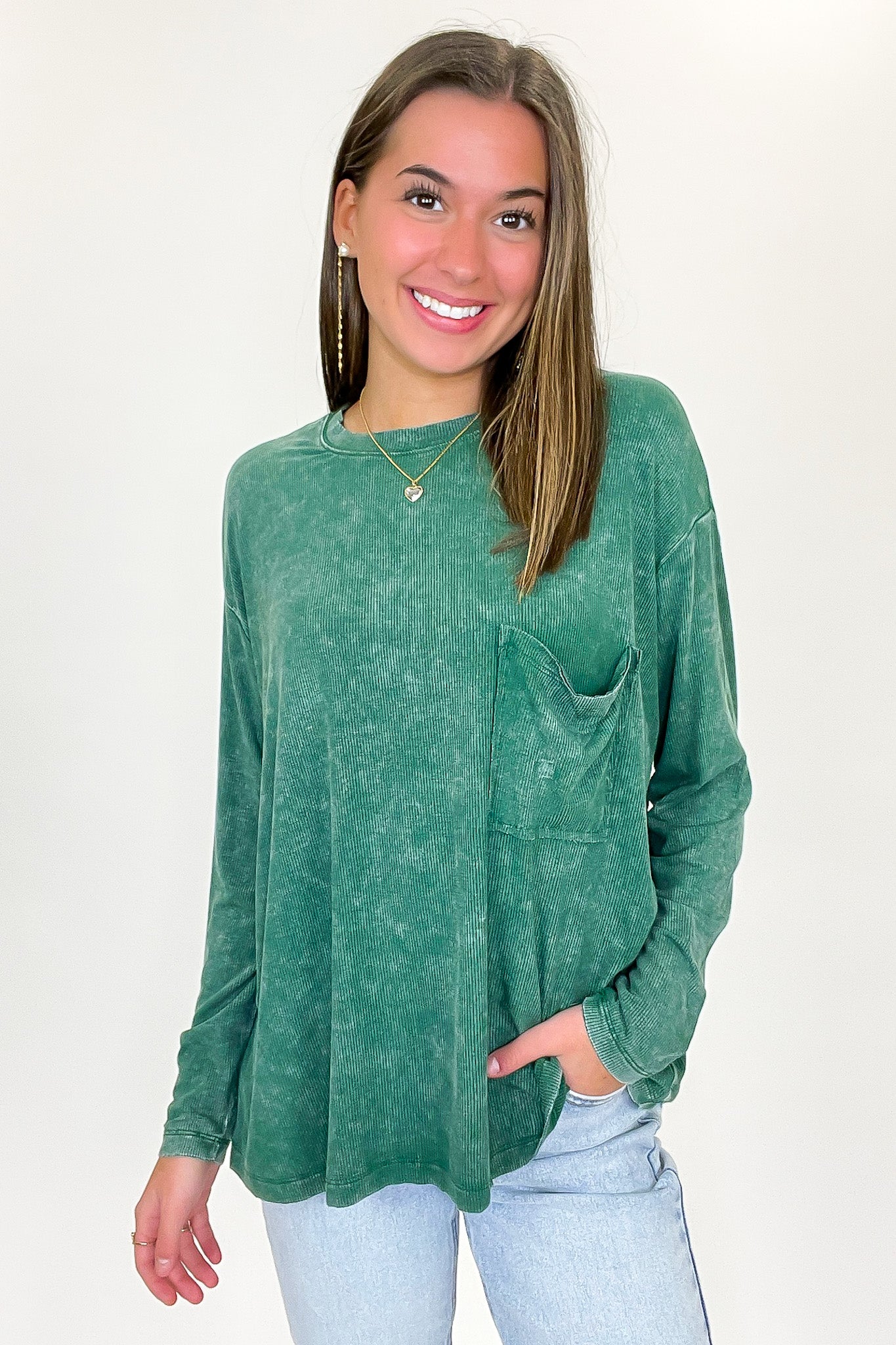 Dark Green / SM Caliana Washed Dolman Sleeve Pocket Top - BACK IN STOCK - Madison and Mallory