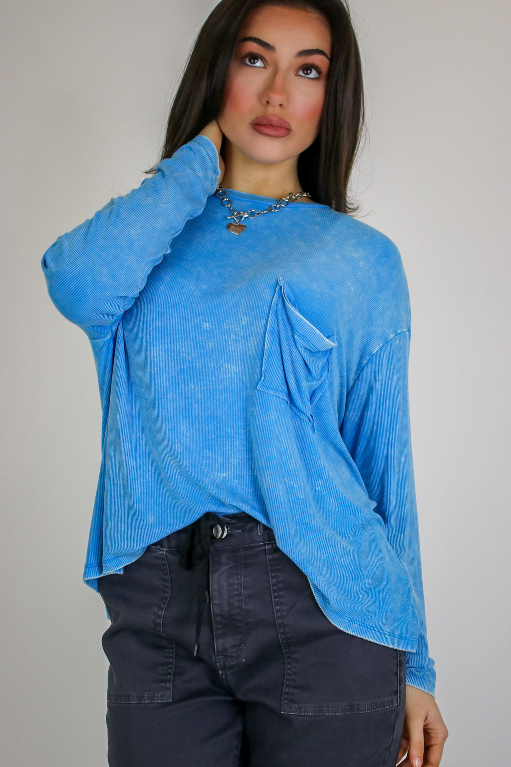 Caliana Washed Dolman Sleeve Pocket Top