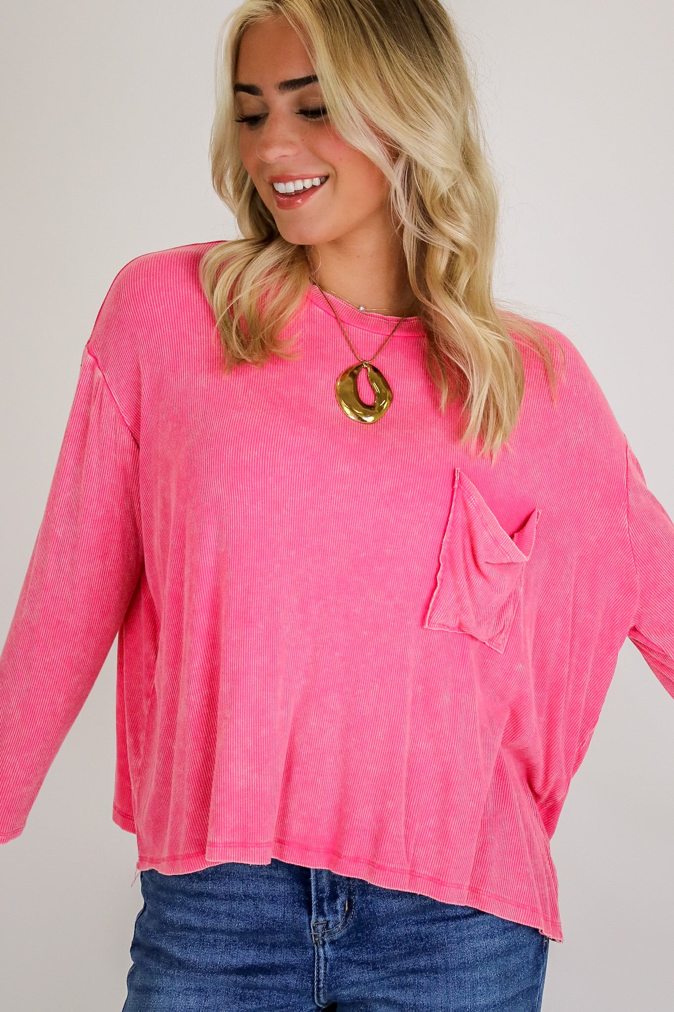 Caliana Washed Dolman Sleeve Pocket Top
