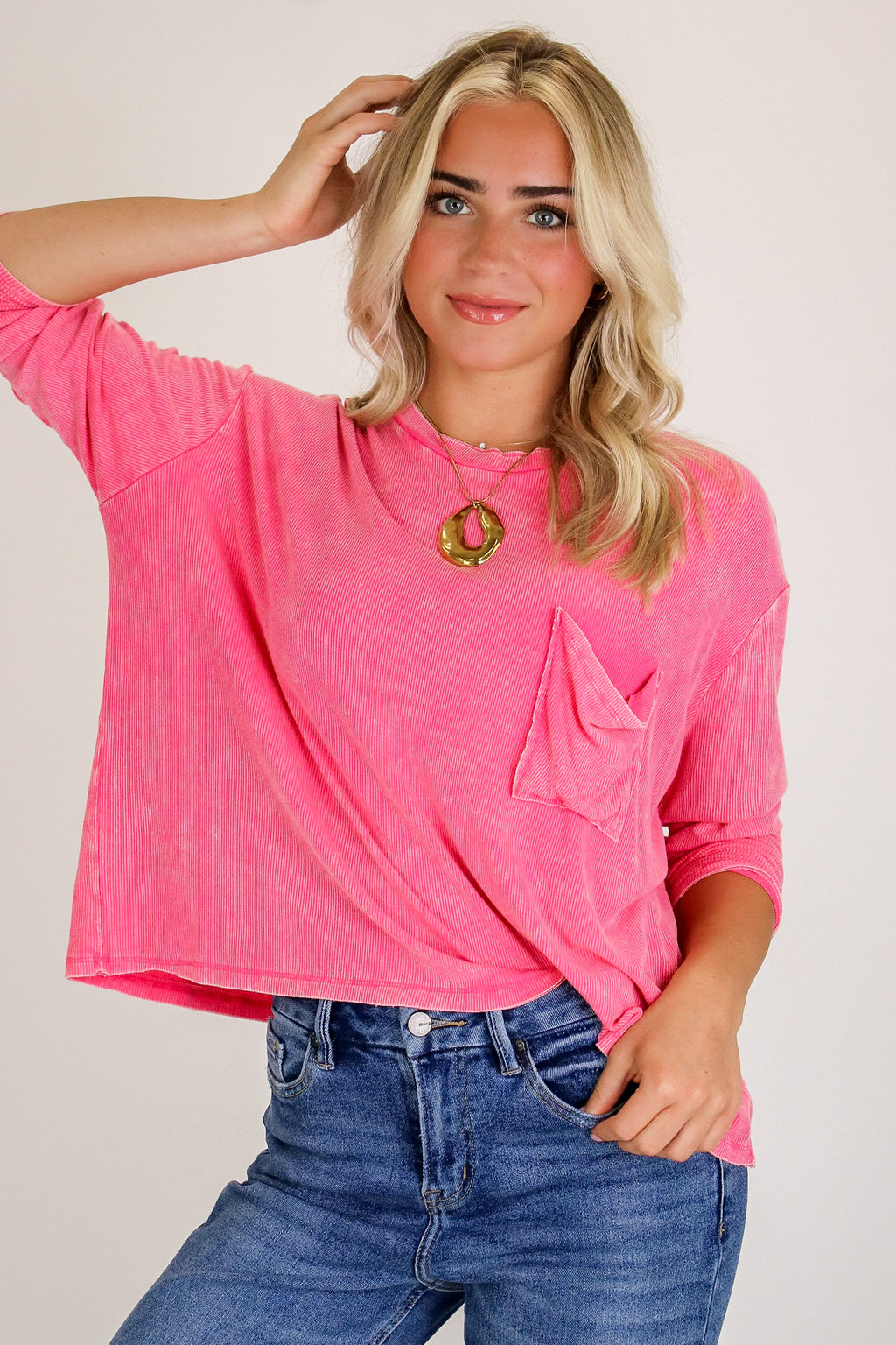 Caliana Washed Dolman Sleeve Pocket Top