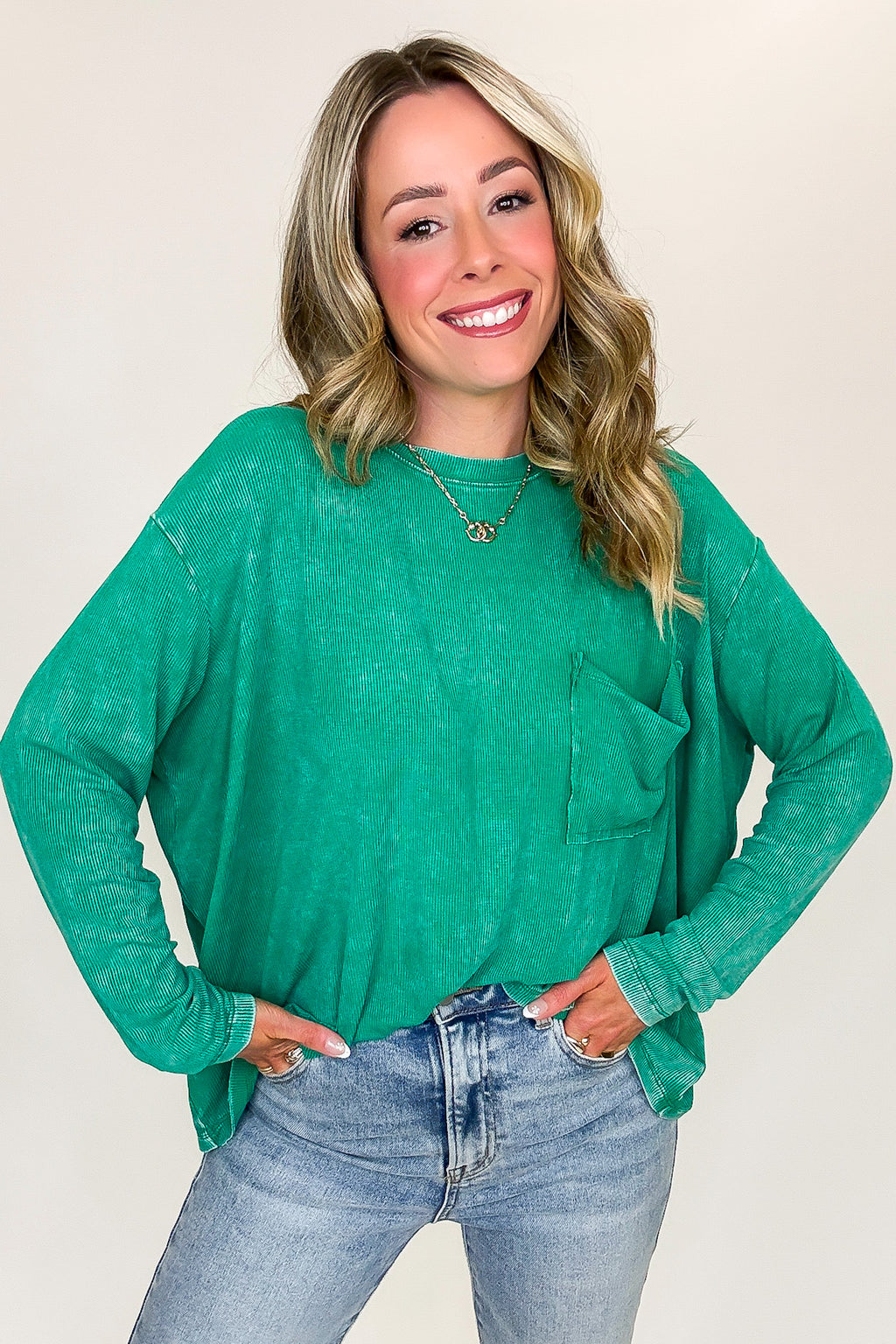 Caliana Washed Dolman Sleeve Pocket Top