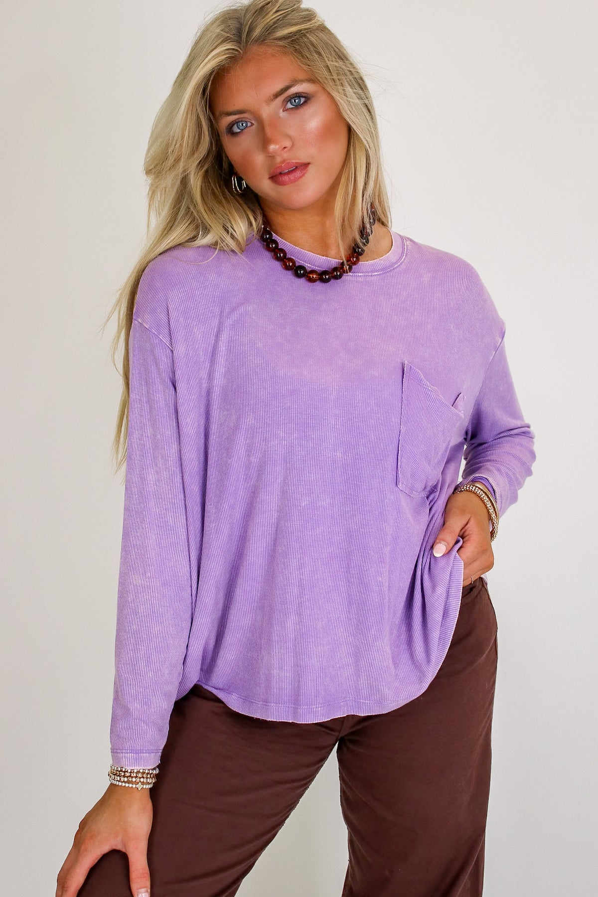 Caliana Washed Dolman Sleeve Pocket Top
