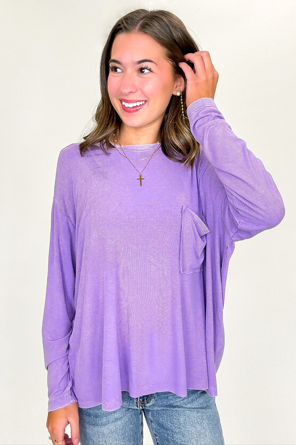 Lavender / SM Caliana Washed Dolman Sleeve Pocket Top - Madison and Mallory