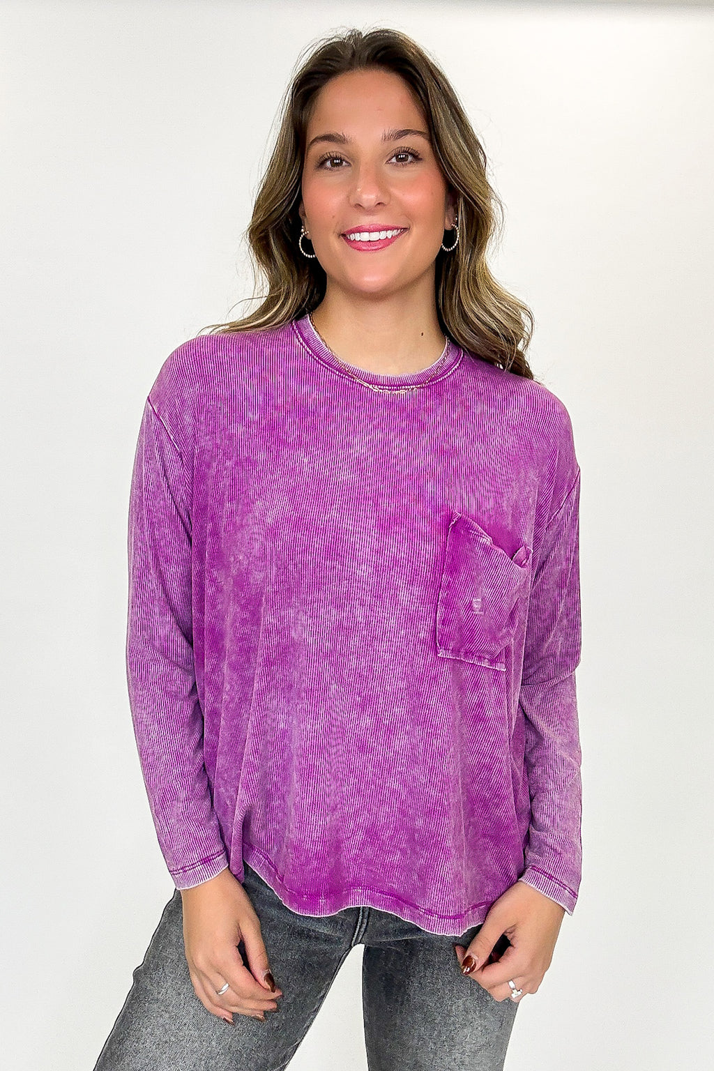 Caliana Washed Dolman Sleeve Pocket Top - BACK IN STOCK