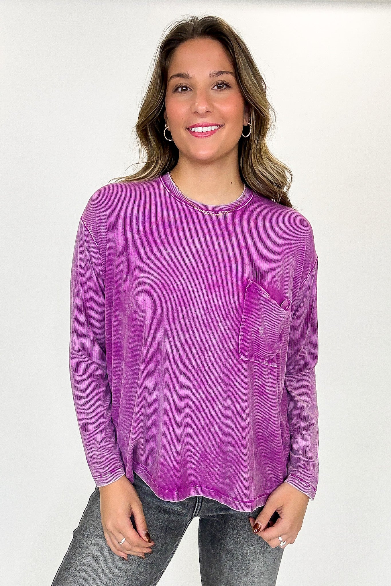 Caliana Washed Dolman Sleeve Pocket Top - BACK IN STOCK