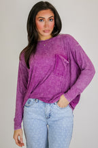 Caliana Washed Dolman Sleeve Pocket Top