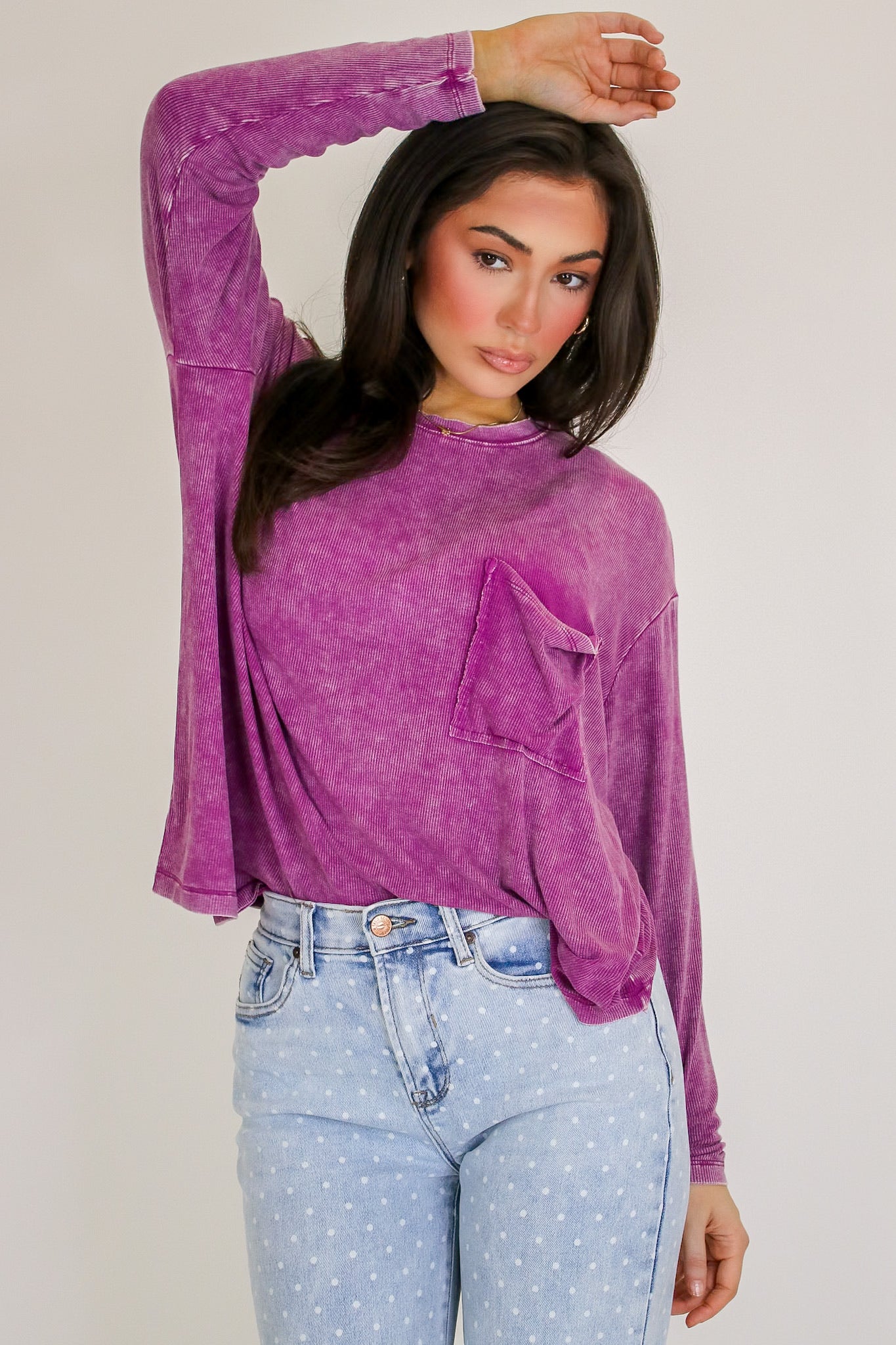 Caliana Washed Dolman Sleeve Pocket Top