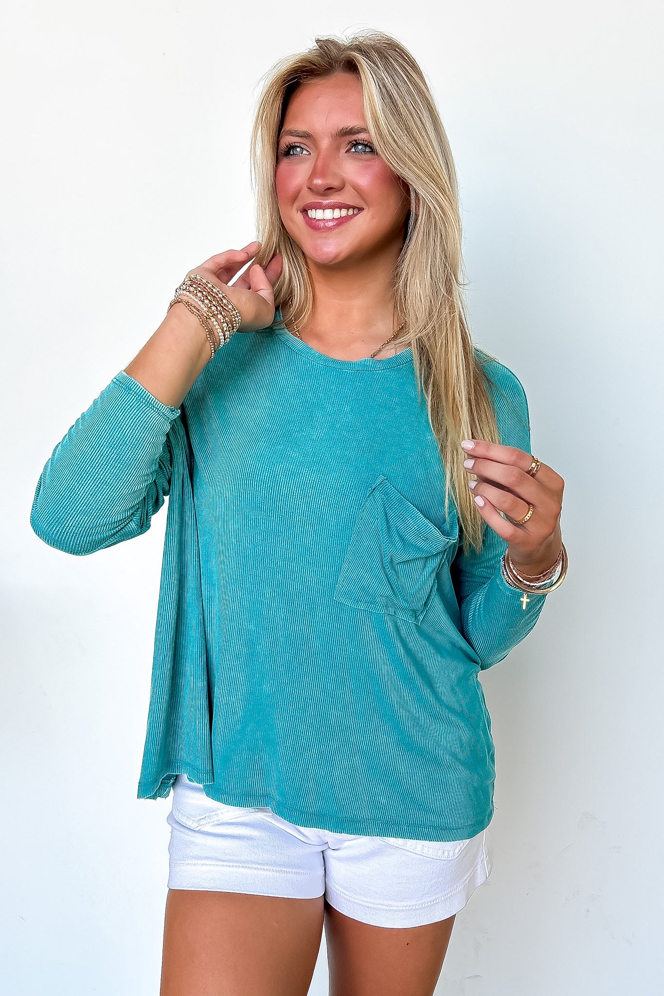 Light Teal / SM Caliana Washed Dolman Sleeve Pocket Top - BACK IN STOCK - Madison and Mallory