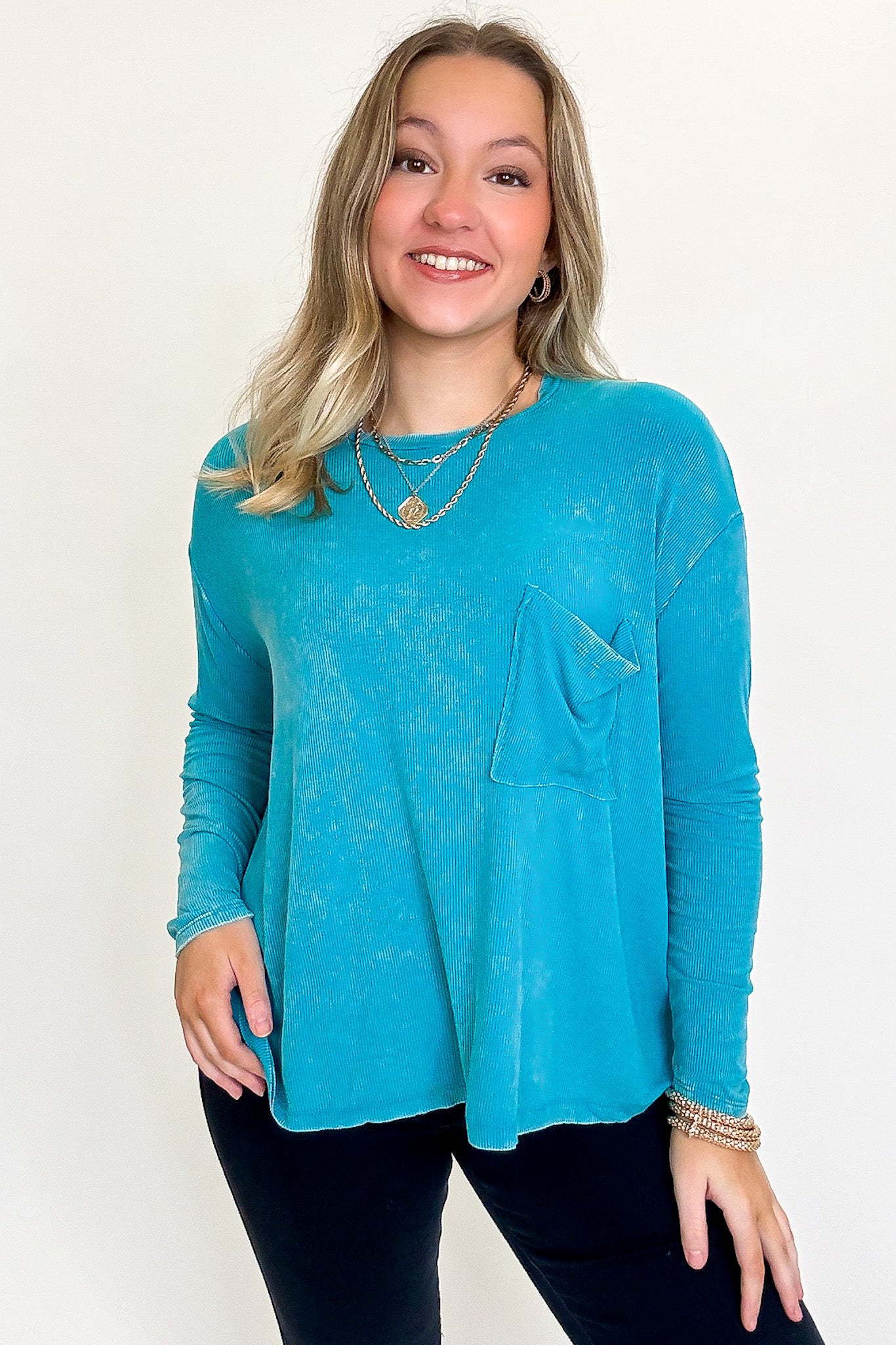 Light Teal / SM Caliana Washed Dolman Sleeve Pocket Top - BACK IN STOCK - Madison and Mallory
