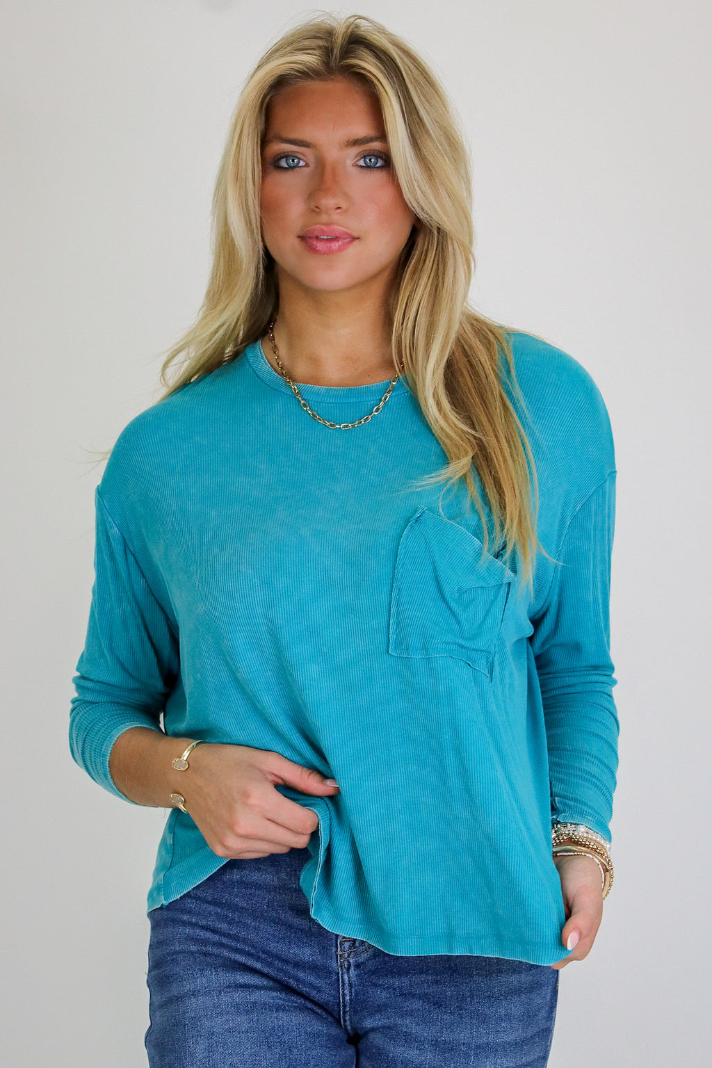 Caliana Washed Dolman Sleeve Pocket Top