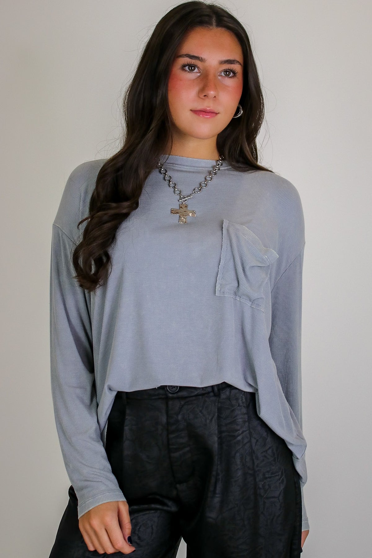 Caliana Washed Dolman Sleeve Pocket Top