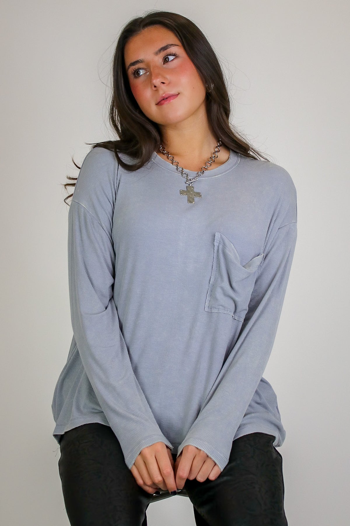 Caliana Washed Dolman Sleeve Pocket Top