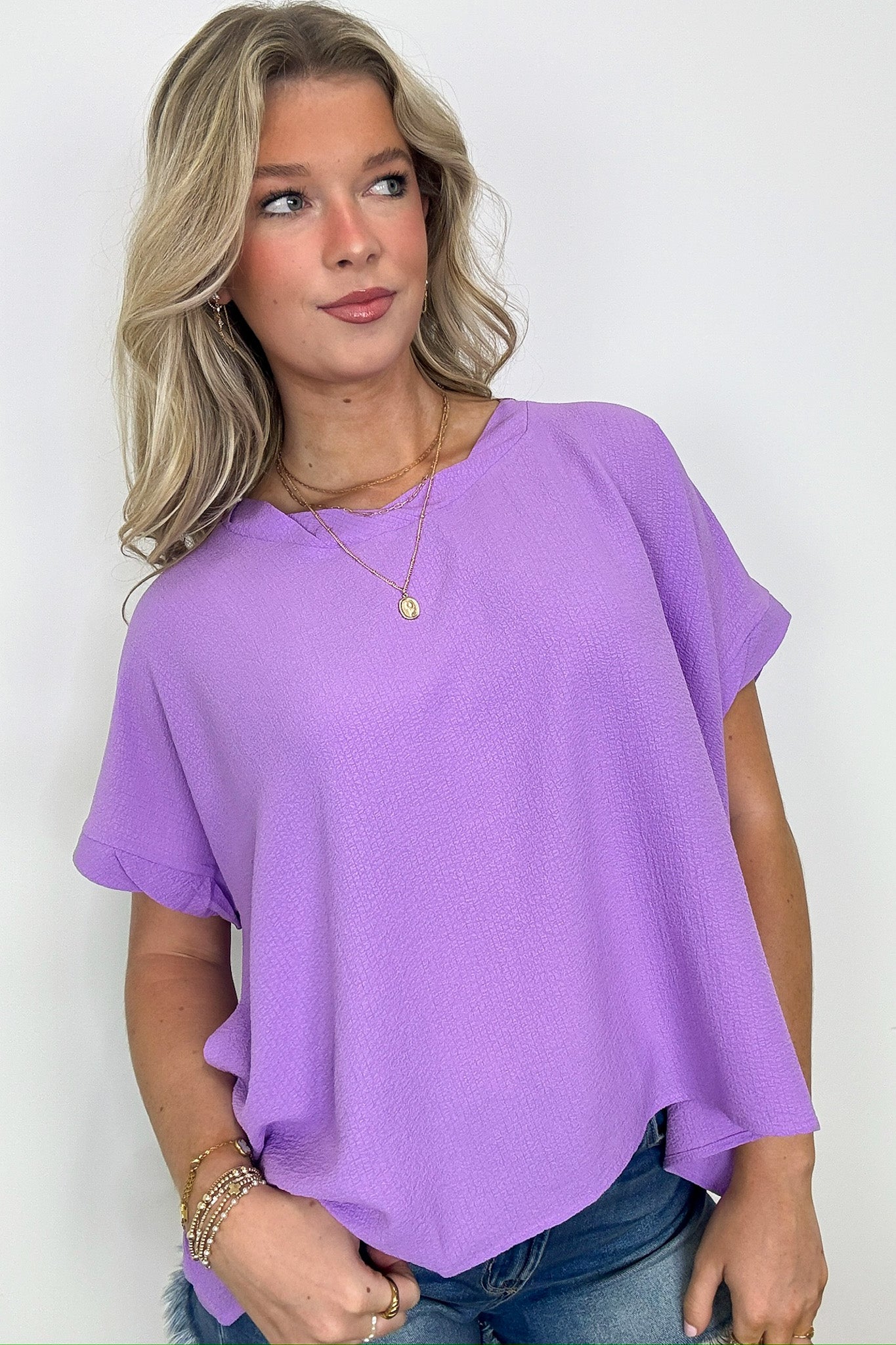  Calise Woven Round Neck Flowy Top - BACK IN STOCK - Madison and Mallory