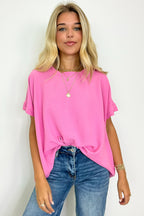 Light Mauve / S Calise Woven Round Neck Flowy Top - Madison and Mallory
